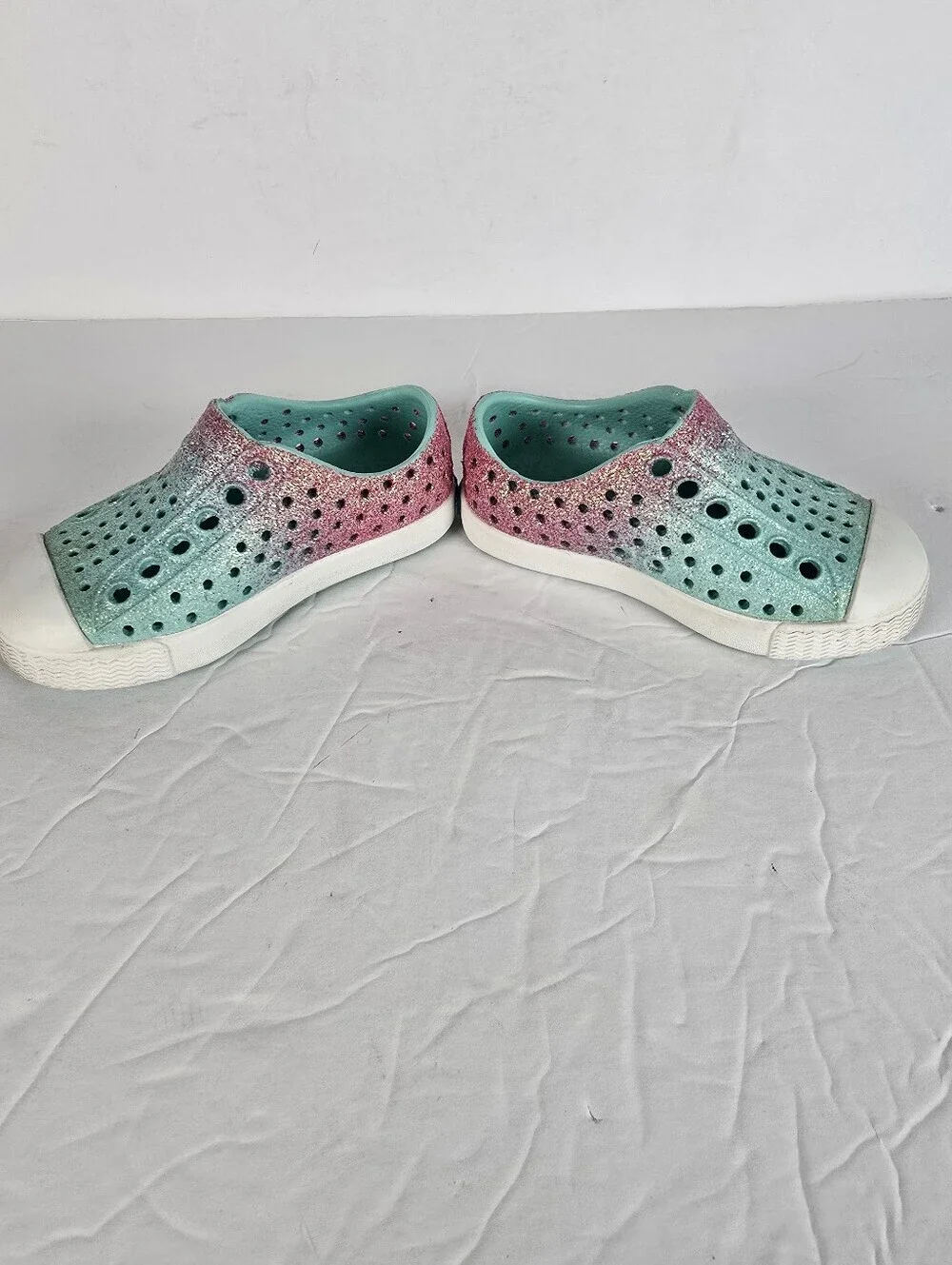 Native Jefferson Bling Toddler Slip On Pink And Green Sneakers Size C4